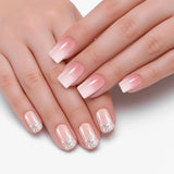 48 pezzi di colla corta sulle unghie 2 stili Unghie francesi corte quadrate con colla per unghie e lima per unghie Unghie finte rosa bianche sfumate per le donne