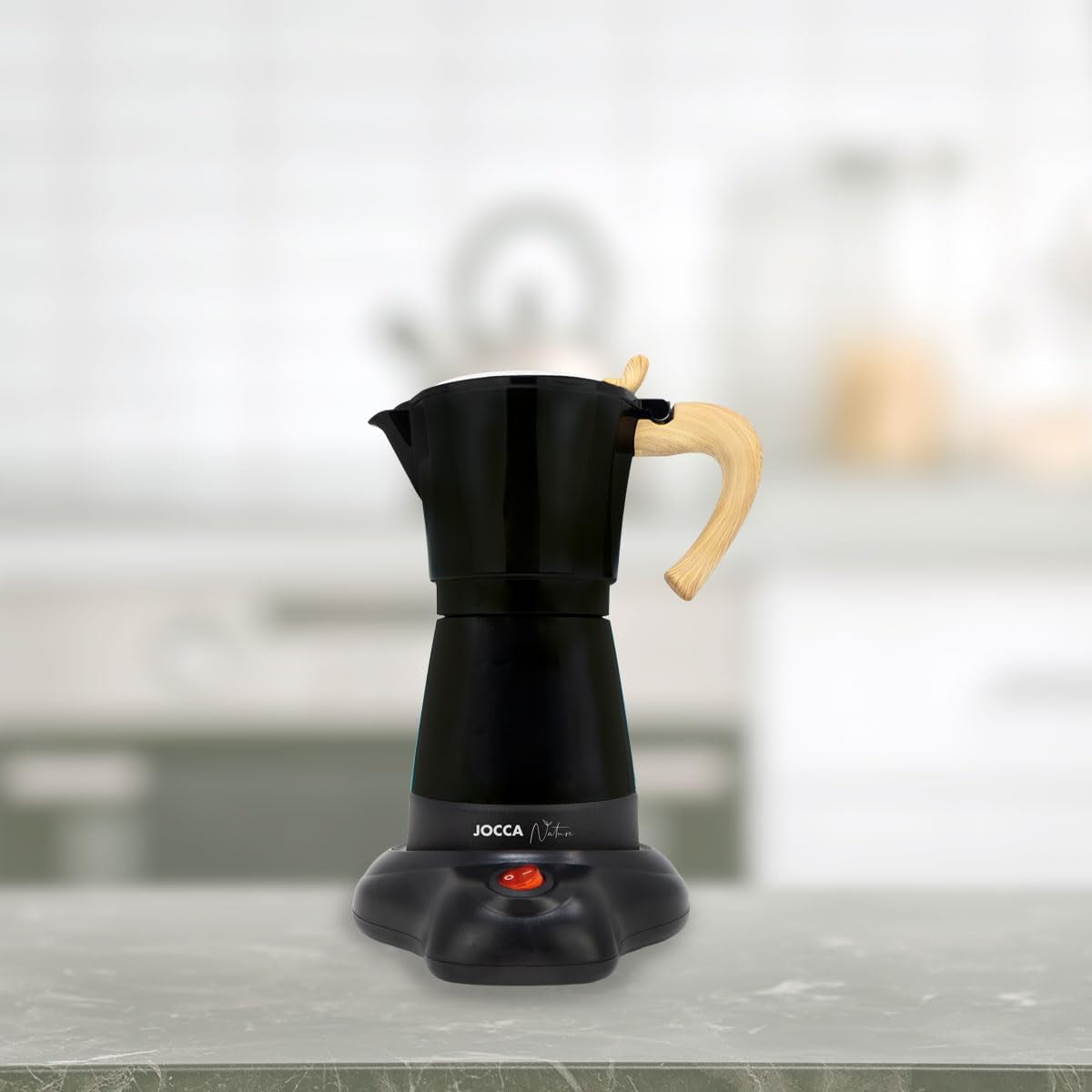 Caffettiera elettrica italiana Jocca Caffettiera manuale portatile da 6 tazze in alluminio con manico in legno stile moka nera