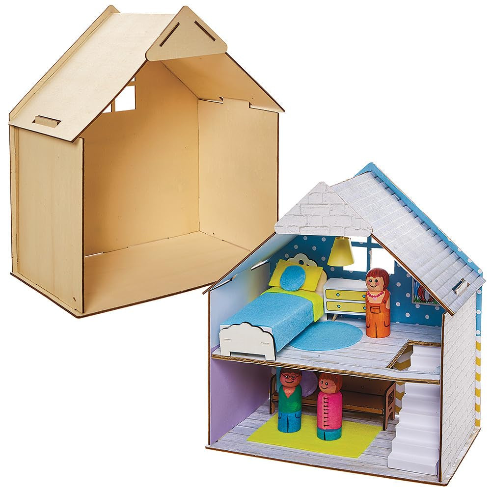 Baker Ross FN199 Kit per casa delle bambole in legno - Confezione da 1, Kit per casa delle bambole per bambini, Kit artigianale Case delle bambole Naty Shop Titolo predefinito