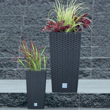 Vasi/vasi effetto rattan Prosperplast con inserto | 32,5 x 32,5 x 61 cm | antracite | resistente alle intemperie e ai raggi UV | realizzato in plastica robusta | per interni ed esterni