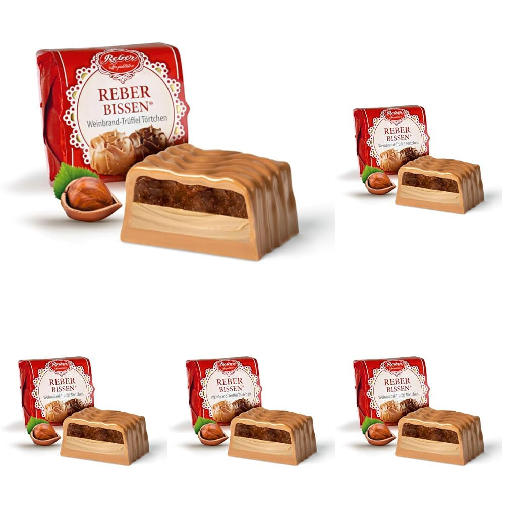 Reber Bites Torta Cioccolato e Tartufo, tartufi al brandy su cremoso torrone, ricoperto di delicato cioccolato al latte alpino, 40g (1 pezzo)