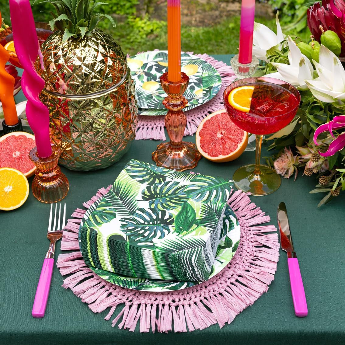 Confezione da 20 salviette tropicali | Tovaglioli di carta verde con motivo foglia di palma | Stoviglie usa e getta per feste per bambini, feste safari, giungla, dinosauri, estate, tema hawaiano