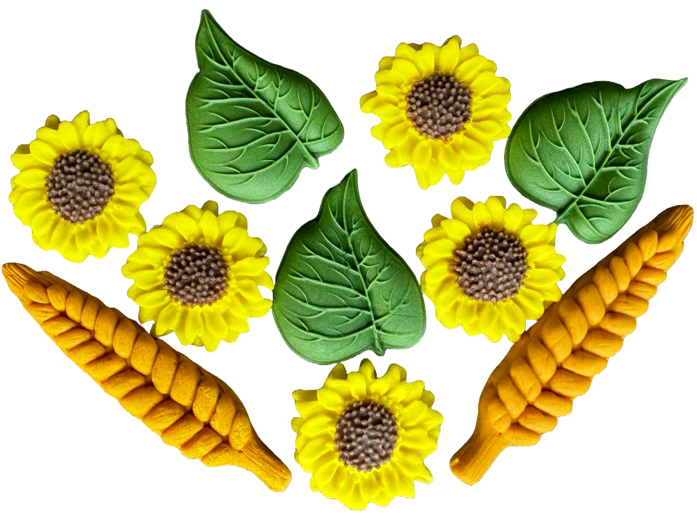 Set 10 decorazioni in zucchero commestibile, Decorazioni Girasole e Grano in Pasta di Zucchero Naty Shop