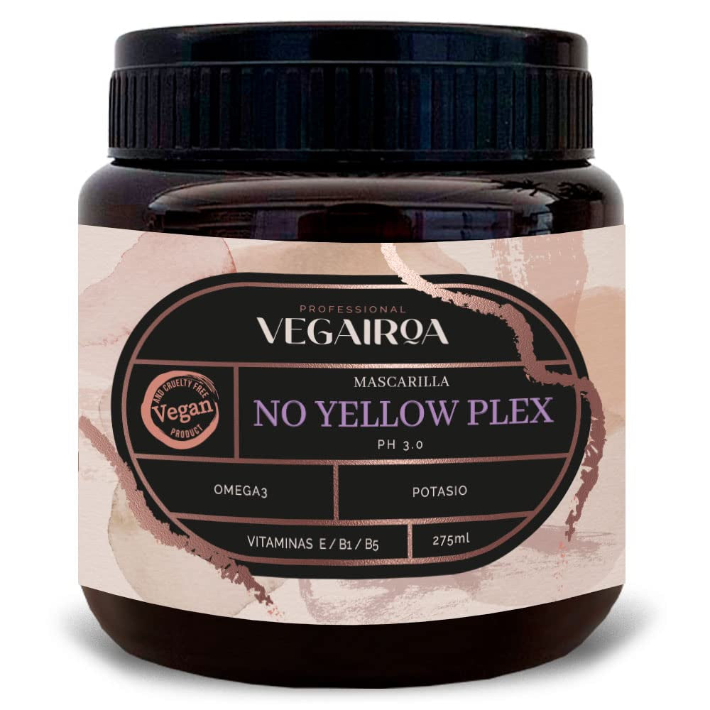 VEGAIROA - No Yellow Plex Mask - Maschera neutralizzante per toni gialli e arancioni - Cura idratante - Pigmento viola - Prodotto professionale vegano per capelli - Maschera per capelli Naty Shop 275g Titolo predefinito