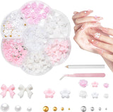 Ciondoli per unghie 3D, Ciondoli per nail art Schleifen, Blumen Und Perlen, Nagel Charms Aus Harz, Set di decorazioni per unghie, Ciondoli fai da te Nägel, Nagelanhänger