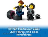 LEGO City Bisarca con auto da corsa, camion giocattolo con rampa di carico regolabile e auto da corsa, set da costruzione con 2 minifigure, pilota da corsa e camionista, per bambini dai 6 anni 60406 Set da costruzione Besuche den LEGO-Store