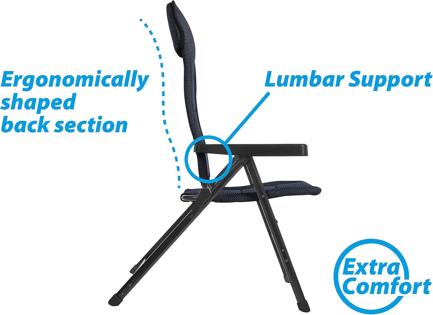 BRUNNER Rebel PRO (S-M-L) Sedia pieghevole da campeggio, giardino, patio In alluminio, regolabile in 5 posizioni, portata fino a 150 kg, schienale alto, nero o blu Cuscini da viaggio Naty Shop