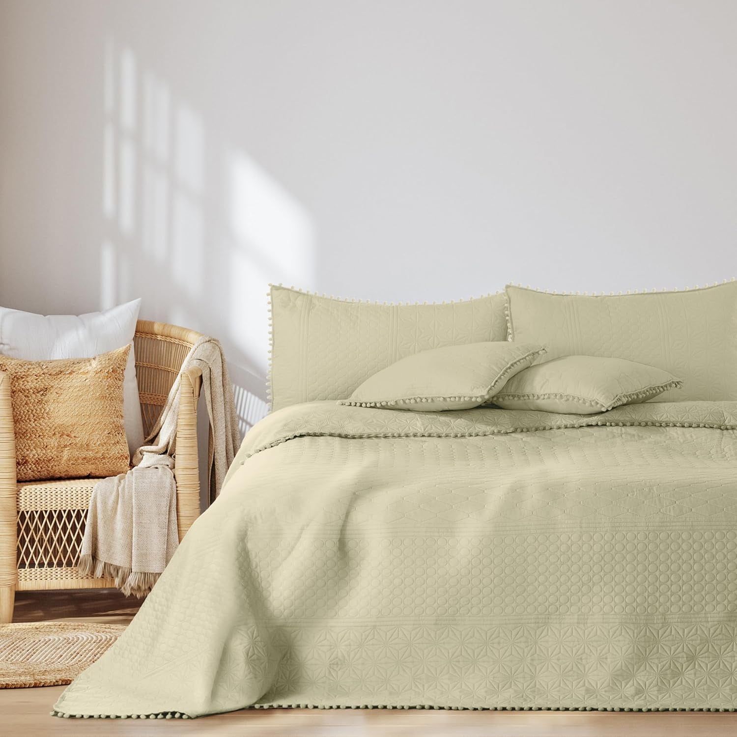 Ameliahome Copriletto con pompon 220X240 Cm Copriletto double face Trapuntatura ad ultrasuoni Poliestere Meadore Grey Letti e coperte Besuche den AmeliaHome-Store Meadore Beige 240X260 Cm