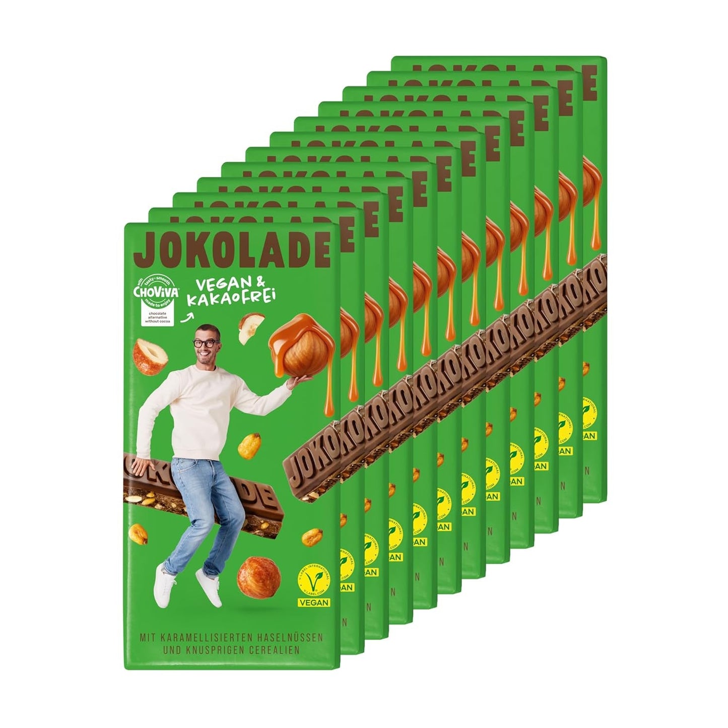 JOKOLADE 12 barrette x 140g Confezione economica | Con arachidi caramellate e cereali croccanti | Vegano e senza cacao