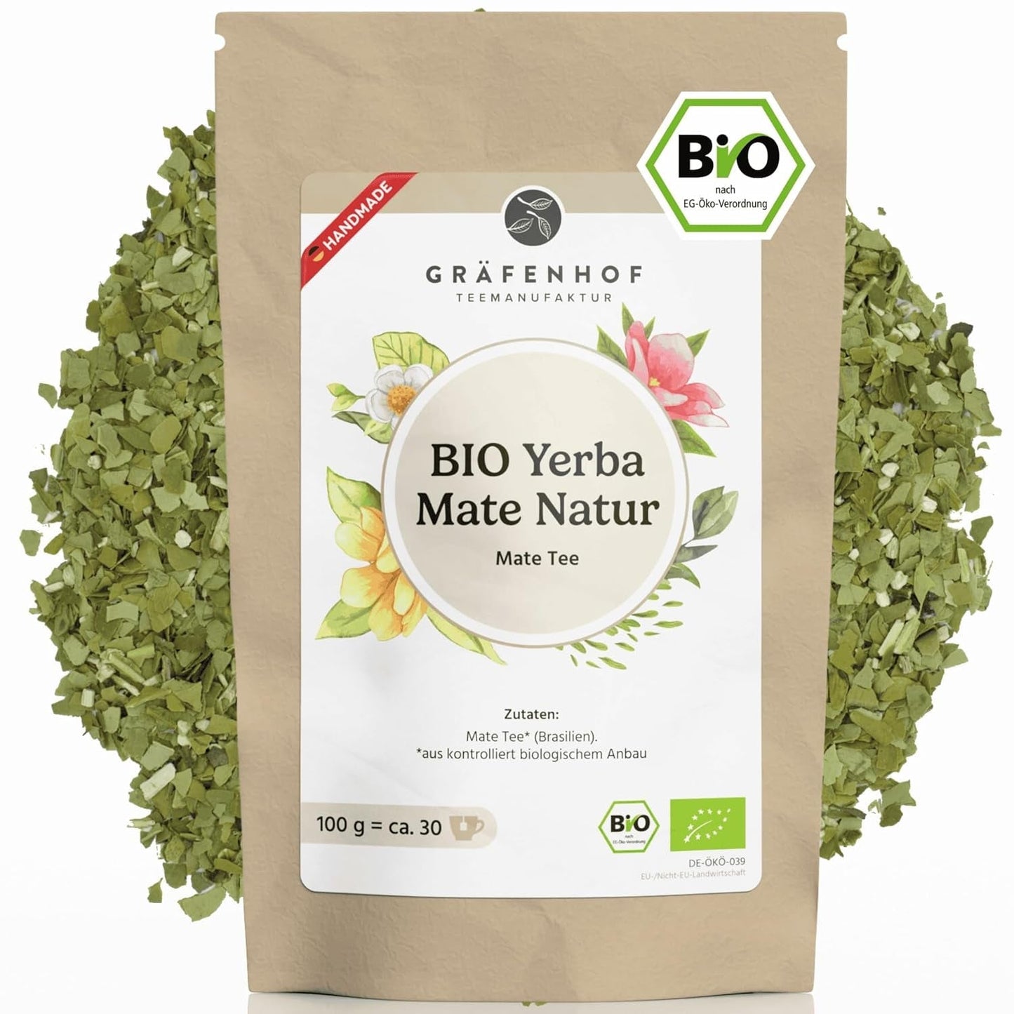 Tè Yerba Mate biologico L'originale tè Mate sfuso da 1 kg Alto contenuto di caffeina Non tostato Essiccato all'aria Testato in laboratorio Foglie di Mate Confezionato in Germania Qualità Premium Gräfenhof