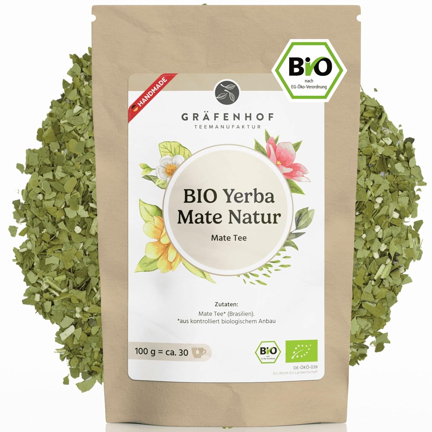 Tè Yerba Mate biologico L'originale tè Mate sfuso da 1 kg Alto contenuto di caffeina Non tostato Essiccato all'aria Testato in laboratorio Foglie di Mate Confezionato in Germania Qualità Premium Gräfenhof