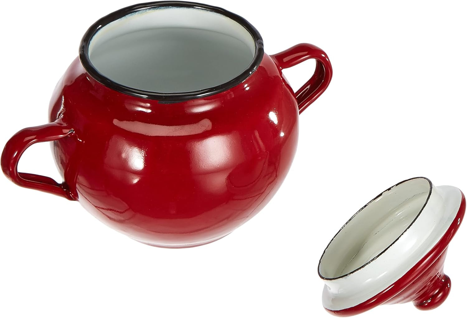 Barattolo Roja con coperchio, 0,5 l, acciaio smaltato rosso, 10 x 10 x 20 cm, 2 pezzi