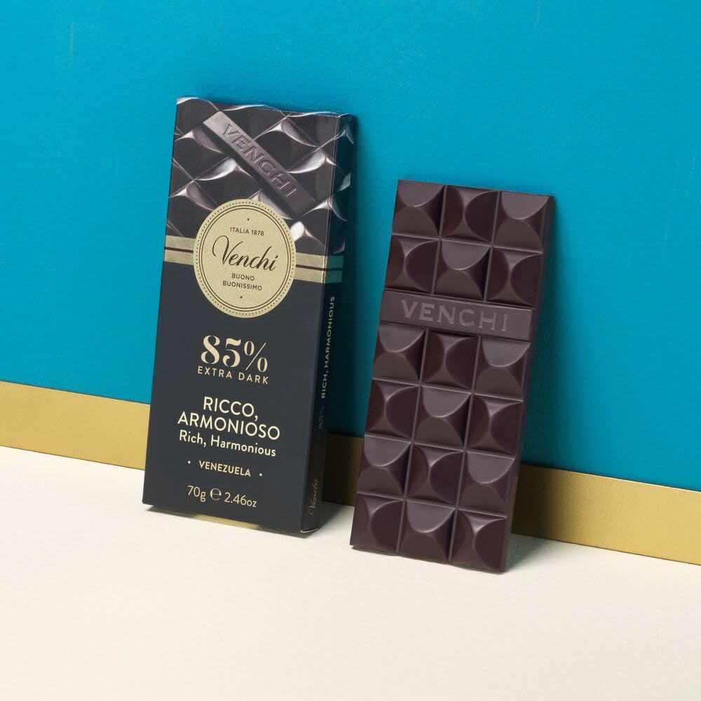 Venchi - Tavoletta Cioccolato 85%, 70g - Con croccanti fave di cacao tostate - Senza Glutine - Vegan