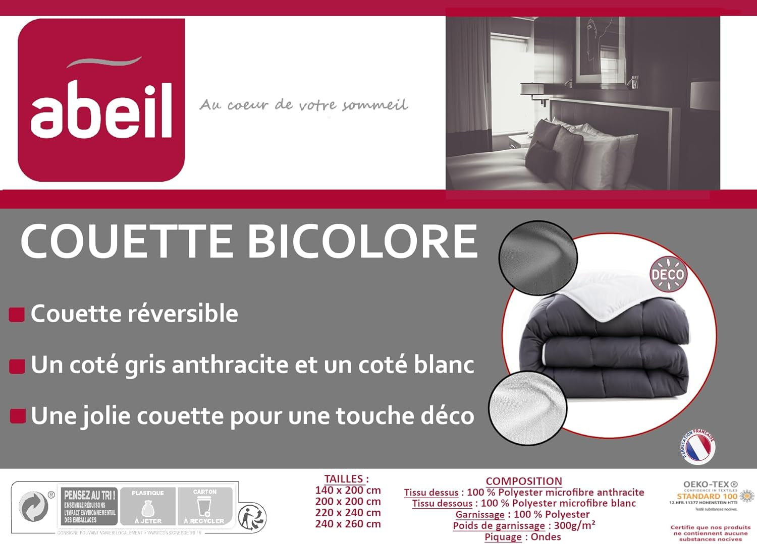 Trapunta Abeil, Bicolore, 220 X 240 Cm, Bianco e Grigio Trapunte e Trapunte Naty Shop