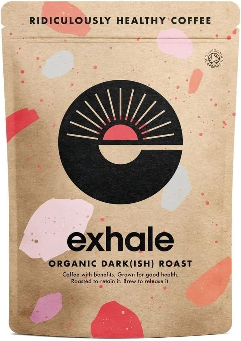 EXHALE Bio GANZE BOHNEN – Dunkel Gerösteter Kaffee – Confezione da 450 g – Mykotoxinfrei & Geeignet für Bulletproof Coffee – Single Origin e 100% Arabica Bohnen