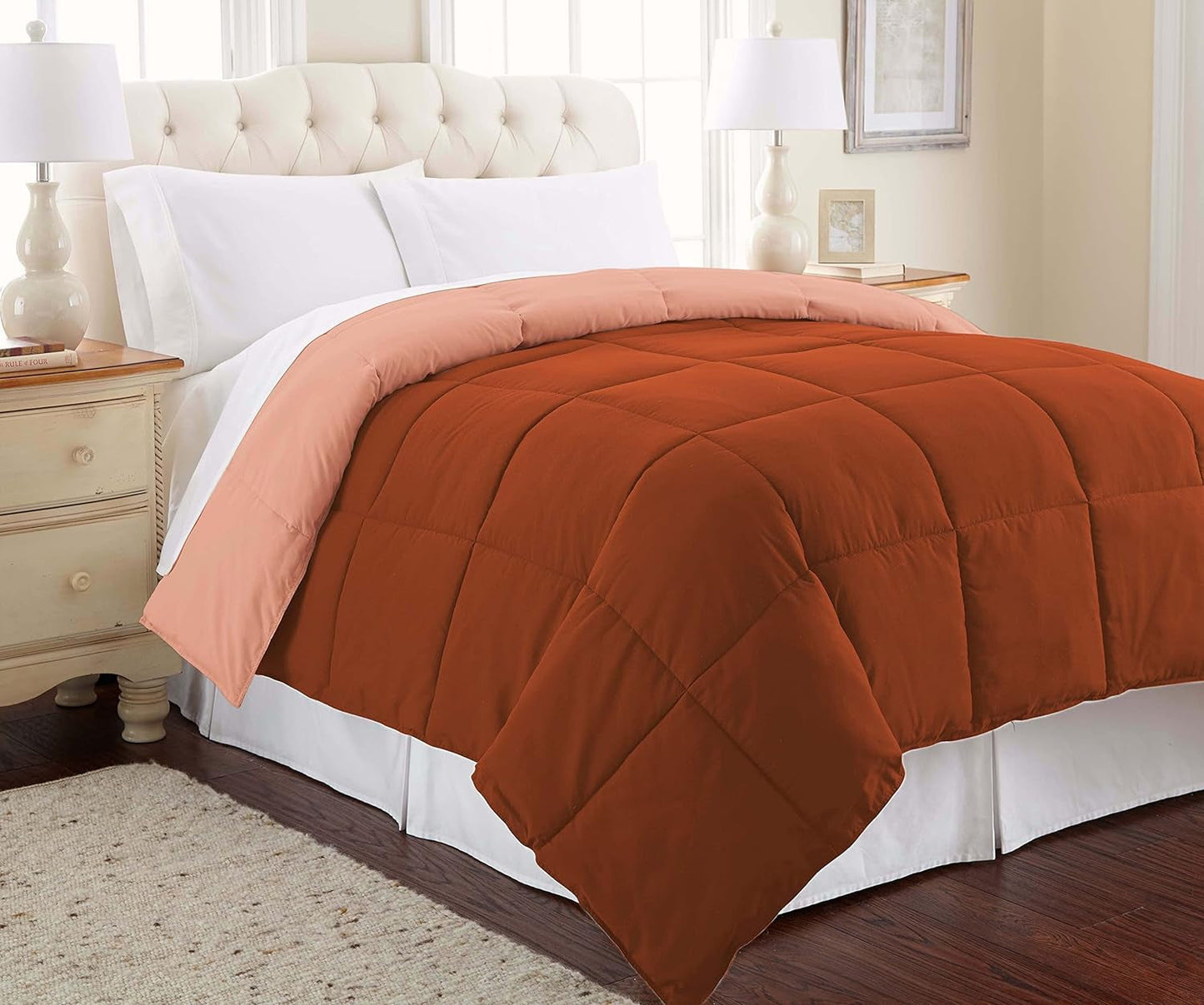 Alternativa al piumino, microfibra, trapuntato, reversibile, piumino e inserto piumino - Alternativa morbida e confortevole al piumino d'oca - Biancheria da letto per tutte le stagioni, Denim/Nuvola Twin Naty Shop Piumini e Trapunte Ruggine/Argilla Full/Queen
