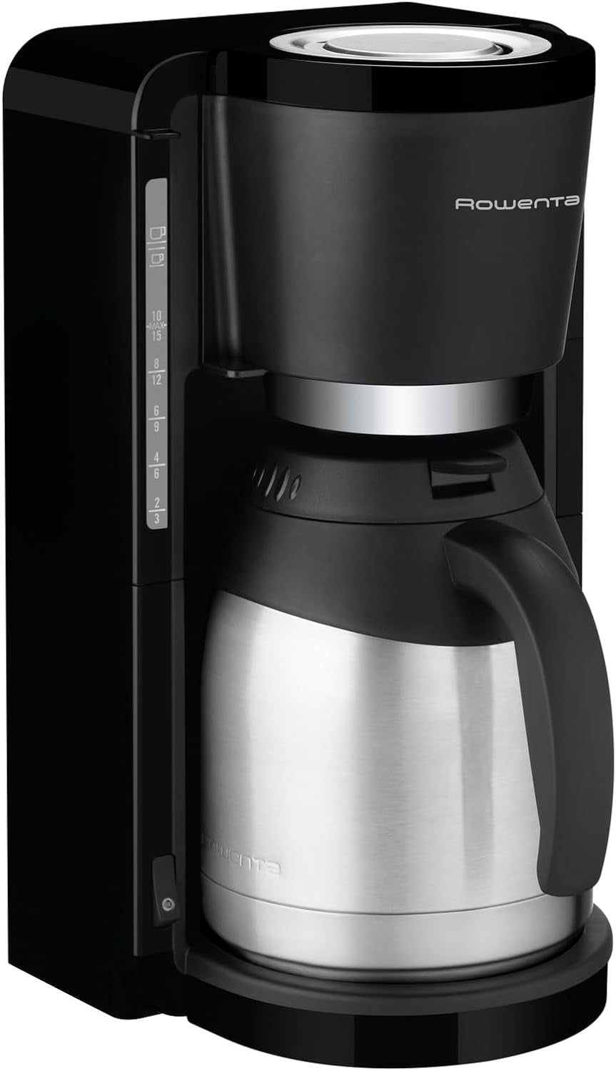 Rowenta Adagio Macchina per caffè espresso con filtro, caraffa termica in acciaio inossidabile, mantiene il caffè caldo fino a 4 ore, capacità 10-15 tazze, capacità 1,25 l, cestello filtro rimovibile, spegnimento automatico, nero, CT3818