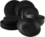 Set di stoviglie in ceramica fine nera opaca - 18 pezzi - Set di stoviglie per 6 inclusi piatti per torta, piatti piani, piatti piani - Lavabile in lavastoviglie