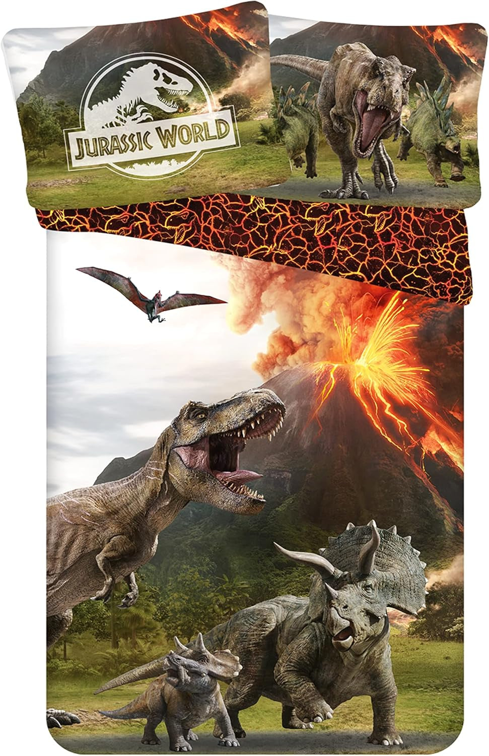 Biancheria da letto per bambini, film e cartoni animati, reversibile, in cotone Biancheria da letto - bambini Naty Shop Verde (Jurassic), Marrone Grigio (Jurassic)