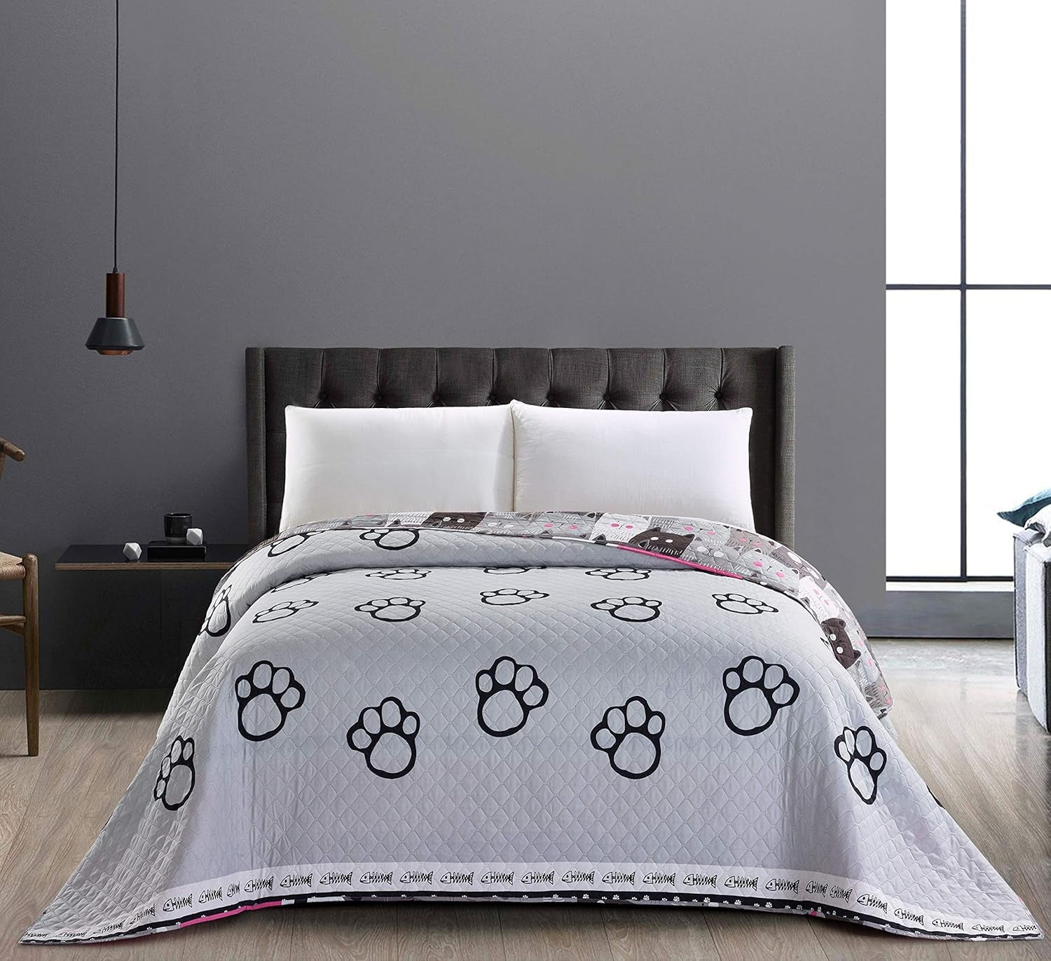 Decoking 32350 Copriletto 220X240 Cm Copriletto double face in microfibra di facile manutenzione Beige Marrone chiaro Marrone cacao Grigio Acciaio Antracite Grafite Nero Bianco Rosa Gatti Invasione di gatti Letti e Coperte Beuche den DecoKing-Store