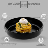SÄNGER Madeira | Set di stoviglie combinate da 24 pezzi, set di stoviglie in gres per 6 persone, 6 piatti piani, 6 piatti da colazione, 6 piatti piani, 6 ciotole per pasta, set di stoviglie e ciotole, nero opaco | LA COLLEZIONE DI VALORE