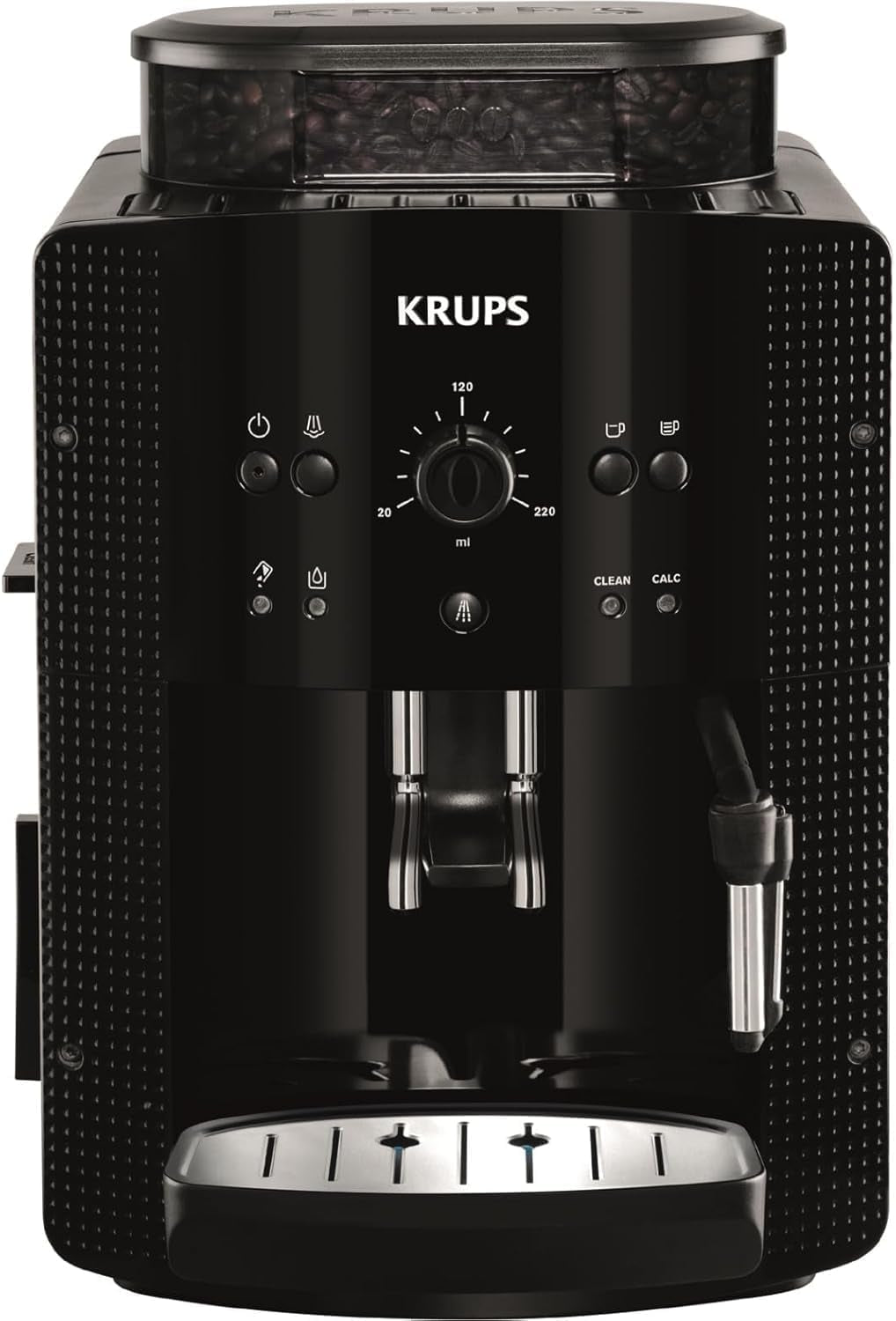 Macchina per caffè espresso automatica KRUPS Arabica Picto, design compatto, facile da usare, controllo rotativo regolabile intuitivo, montalatte, funzione 2 tazze, macchina per caffè espresso, nero, EA810870