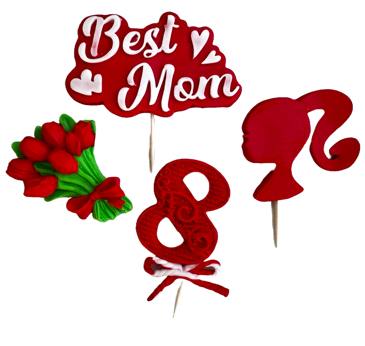 Set di 4 decorazioni commestibili in pasta di zucchero, La migliore madre Decorazioni in pasta di zucchero Naty Shop