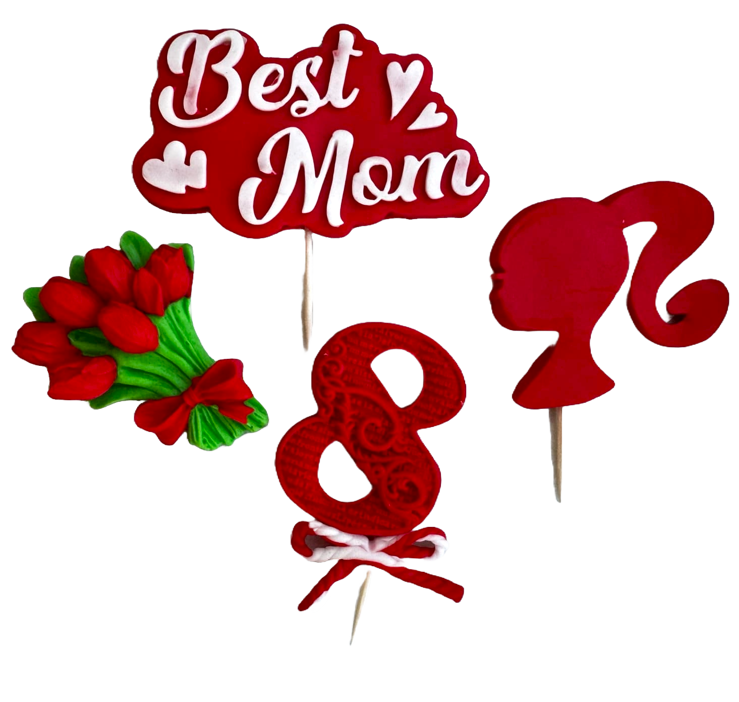 Set di 4 decorazioni commestibili in pasta di zucchero, La migliore madre Decorazioni in pasta di zucchero Naty Shop