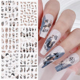 JMEOWIO Nagelsticker Rose Gold Schwarze Blume 12 Blatt Nail Art Sticker Selbstklebend Nagelaufkleber Frühlings Linie Abstract Blatt Dekoration Nageldesign Zubehör