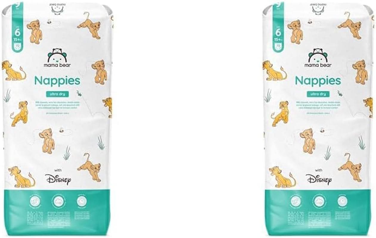 Mama Bear Disney Pannolini Ultra Dry Taglia 4 (8-14 kg), Bianco, 84 Pezzi (1 Confezione) Naty Shop Taglia 6 (15+ Kg) (2 Confezione) Confezione Singola
