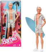 Barbie Movie Ken Barbie Doll in costume da bagno a righe rosa pastello e verde, tavola da surf e scarpe da ginnastica bianche, JBJ54