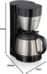 Cloer 5009 Caffettiera con filtro Keep Warm per un massimo di 8 tazze 800 W con caraffa isolata in acciaio inossidabile 1x4 tazza con filtro nera