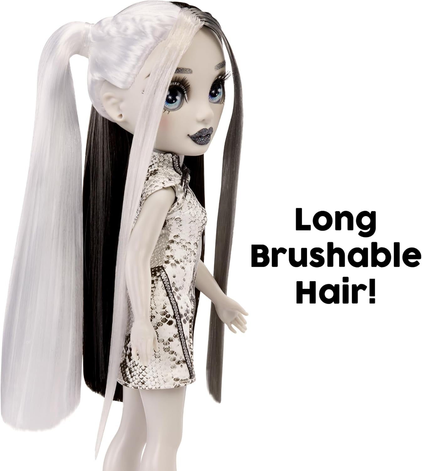 Bambola Rainbow High Shadow High Heather Grayson - 28 cm nei toni del grigio, capelli e vestiti bianchi e neri, borsa elegante, dolce regalo per bambini dai 4 ai 10 anni