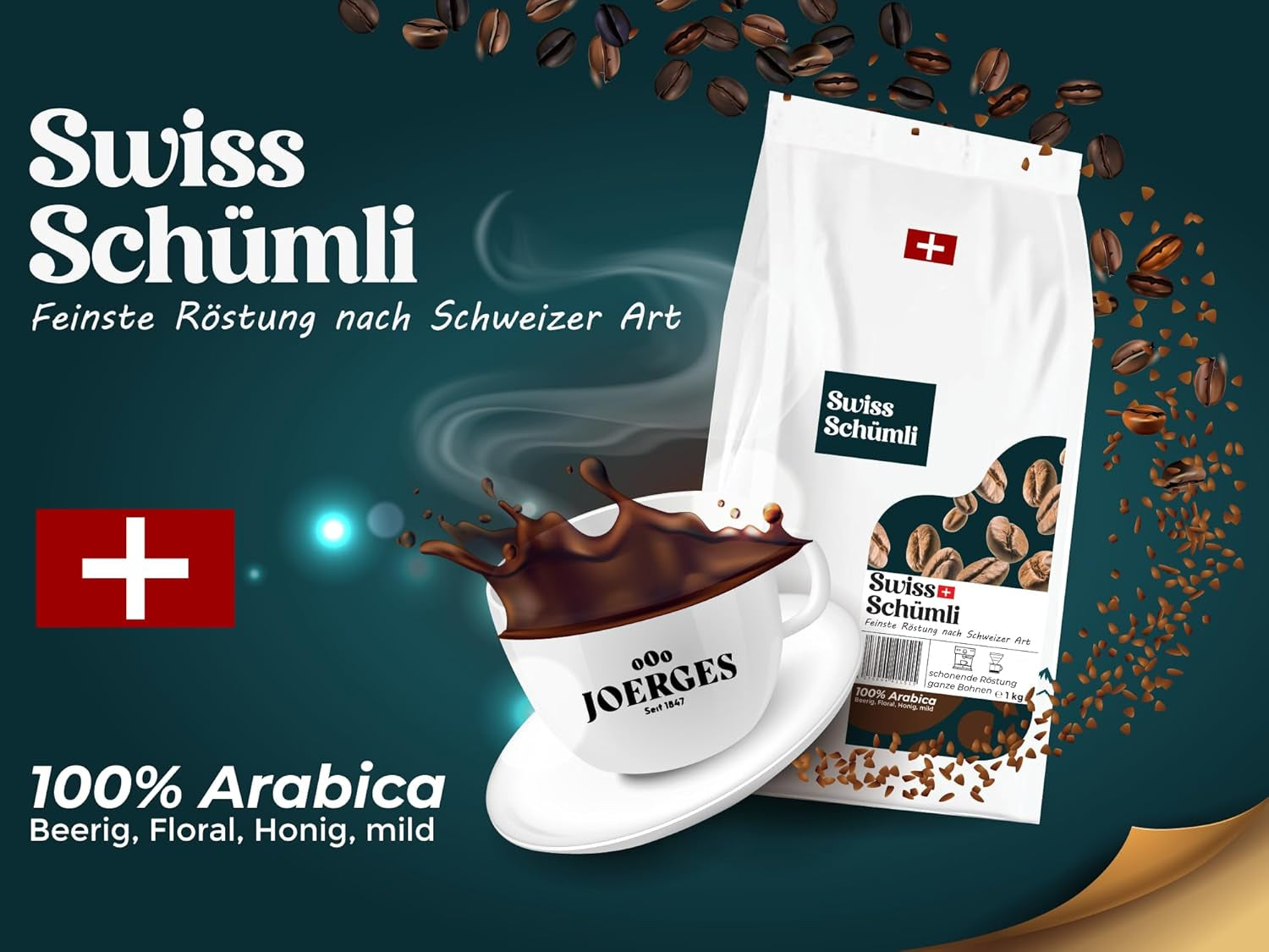 Da oltre 175 anni di esperienza: Schwiizer Schüümli Caffè svizzero Schümli in grani 1 kg – Tostatura leggera per un caffè Schümli pregiato, crema perfetta, intensità 2/5, acidità 1/5 – per un vero piacere del caffè