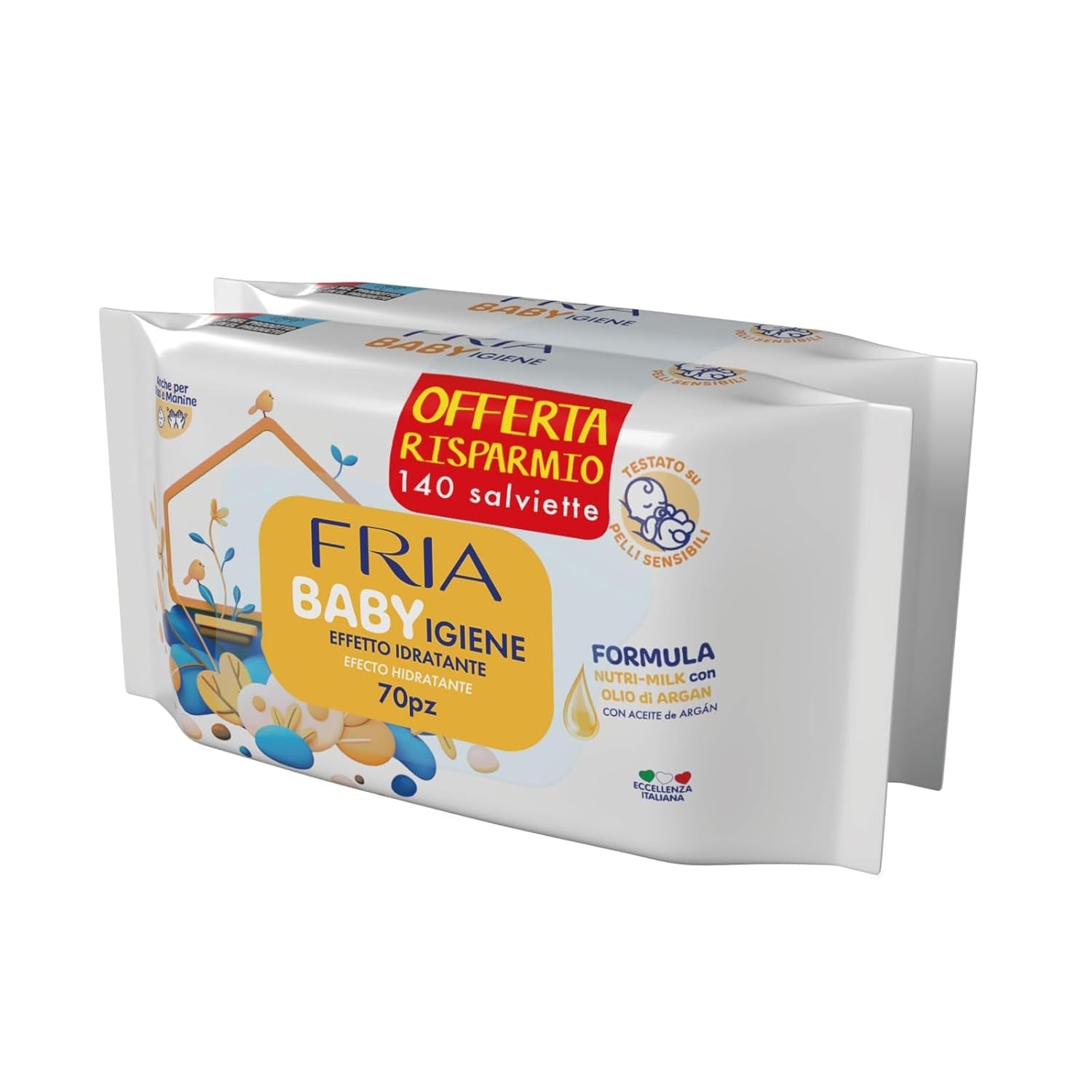 Salviette umidificate, confezione da 2 (144 salviette)