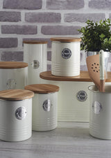 , Cestino per il pane in acciaio inox "Living", colore crema, con coperchio in bambù, crema Contenitori per alimenti Naty Shop