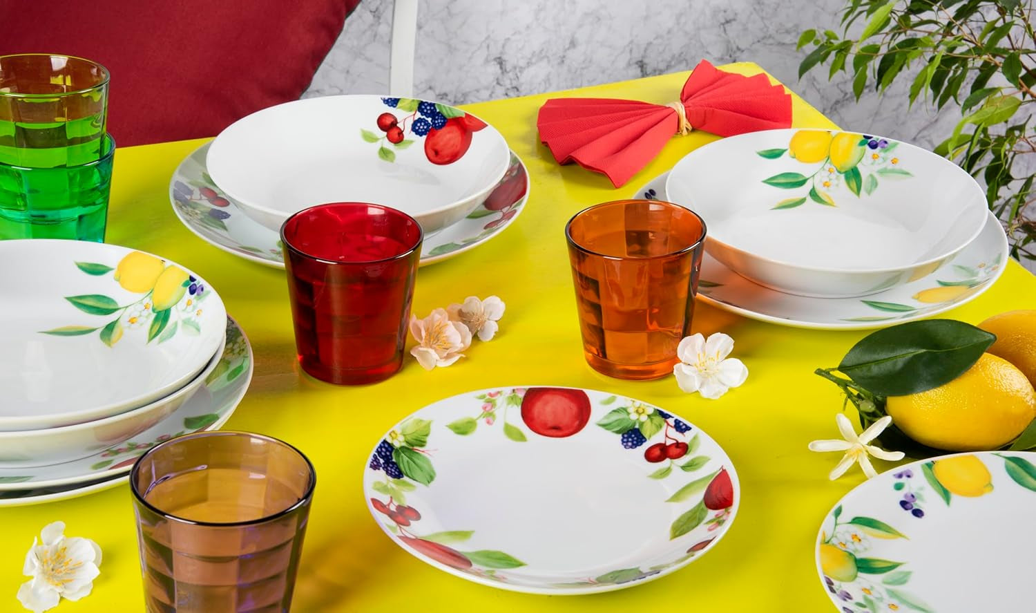 Servizio tavola Excelsa Lemon, 18 pezzi, porcellana, bianco/limone