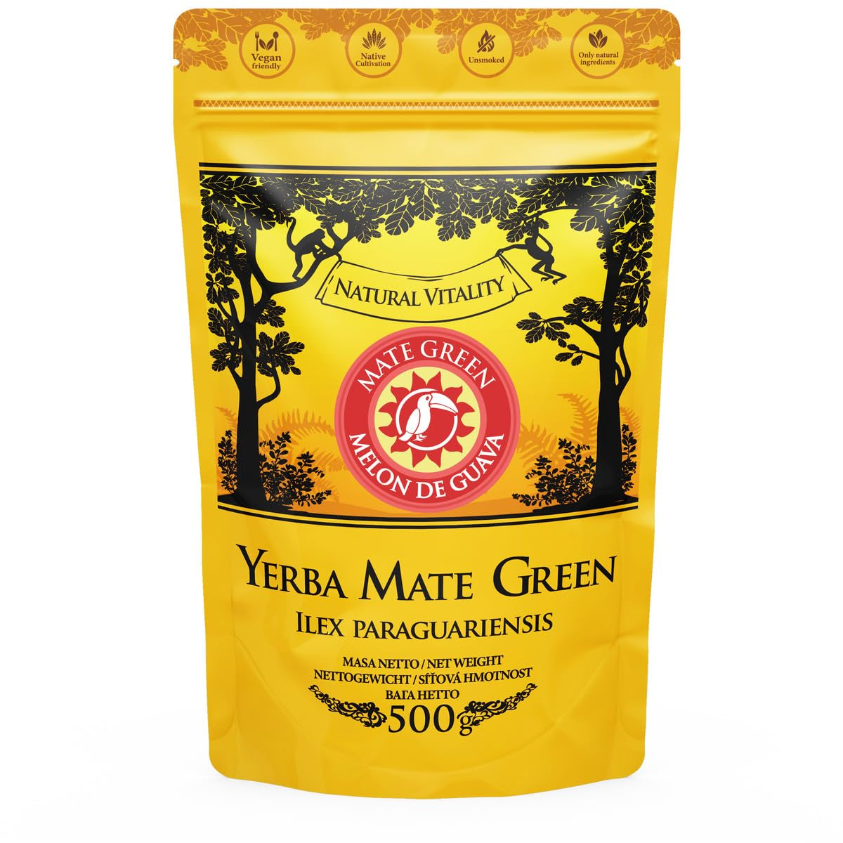 Yerba Melon De Guava 500G - Tè Yerba Mate brasiliano con melone, guava, jackfruit, ananas e cocco - Esotico e fruttato - Essiccato all'aria, vegano