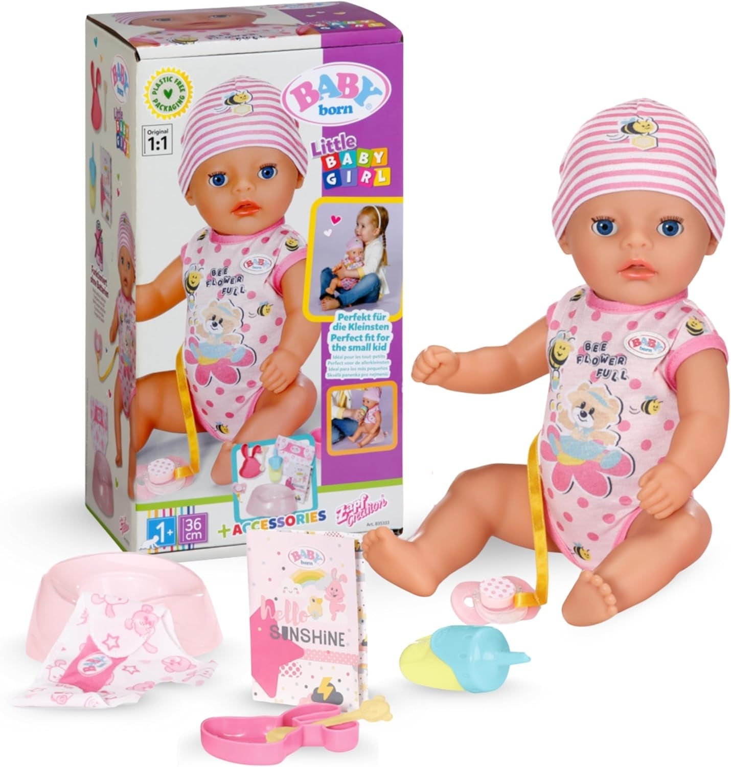 BABY Born Lena (Ragazza) - bambola 36 cm - 7 funzioni, compresi accessori e materasso - Funziona completamente senza batterie - Adatto a bambini piccoli a partire da 1 anno