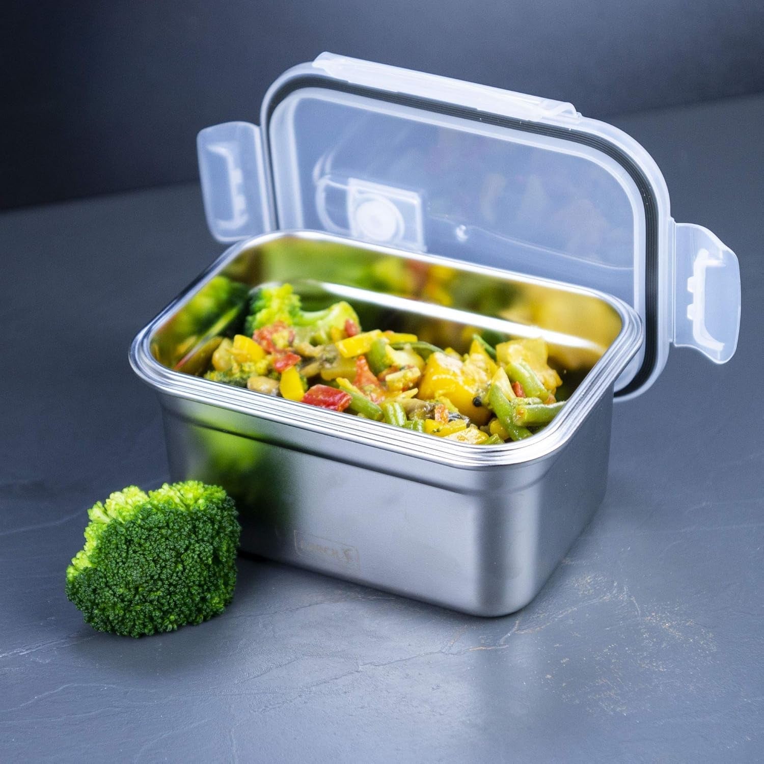 Lurch 240895 Lunch Box Scatola di sicurezza/conservazione in acciaio inossidabile di alta qualità con coperchio in plastica senza BPA Scatole trasparenti per alimenti da 2000 ml Naty Shop