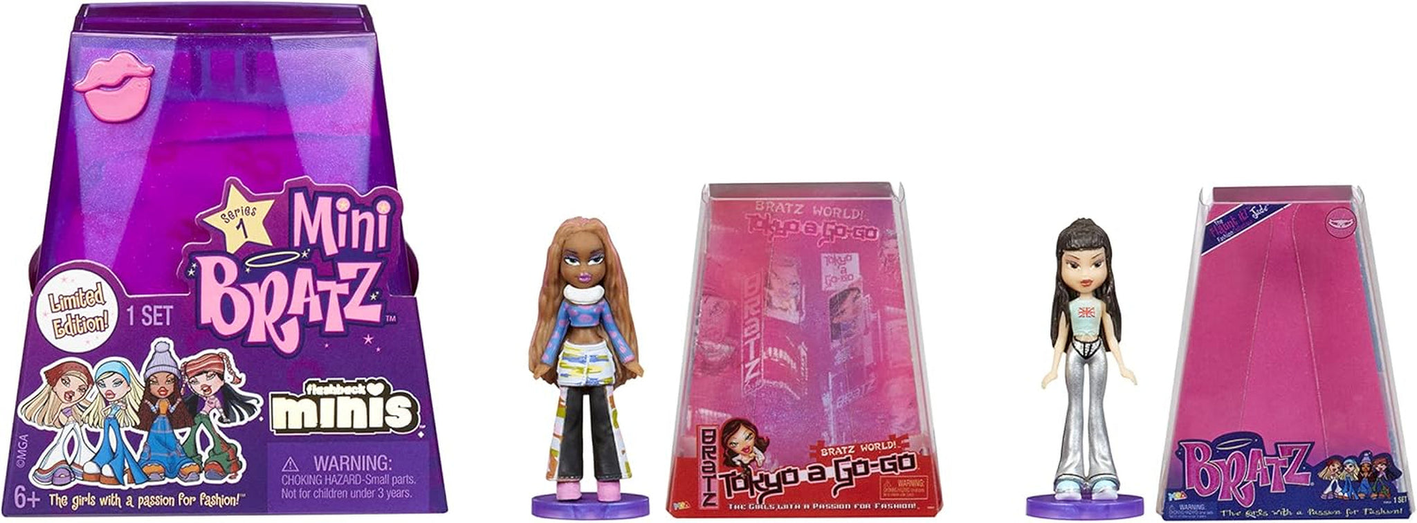 Bambole Bratz Miniverse MGA Y2K Nostalgia Flashback Minis in edizione limitata - PACCHETTO SORPRESA - 2 mini bambole Bratz e vetrina - Ottimo regalo per bambini e collezionisti 6+