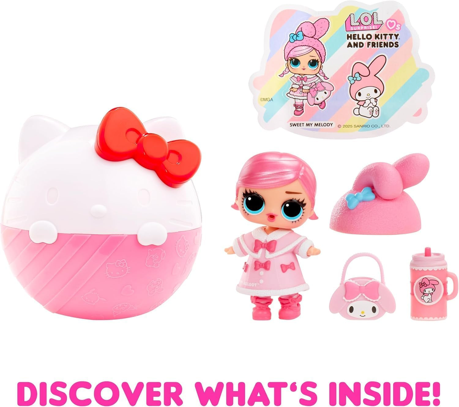 LOL Sorpresa! Love Hello Kitty and Friends - 1 bambola con 7 sorprese, selezione casuale, 8 oggetti da collezione, per bambini dai 4 anni in su, Rosa