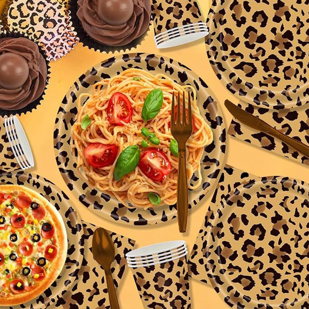 Motivo leopardato Party Geschirr Kindergeburtstag Deko Geburtstag Party Geschirr Dschungel Pappteller Becher Servietten Babyparty Tischdeko Set