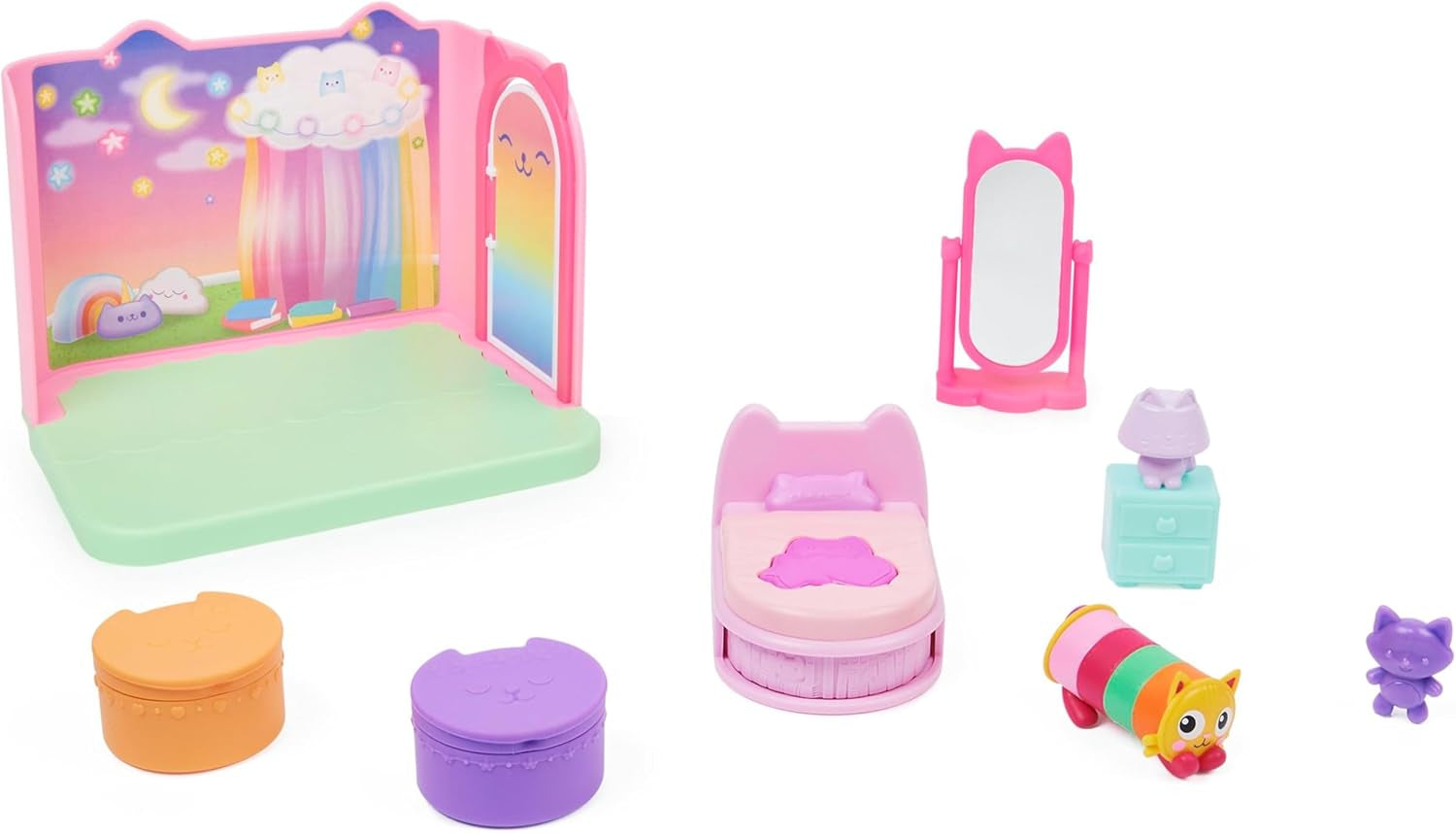 Camera Deluxe della casa delle bambole di Gabby, stanza dei gatti, mobili e 2 scatole a sorpresa con accessori a tema, adatta dai 3 anni in su