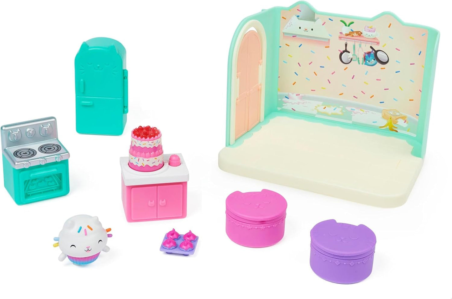 Camera Deluxe della casa delle bambole di Gabby, stanza dei gatti, mobili e 2 scatole a sorpresa con accessori a tema, adatta dai 3 anni in su