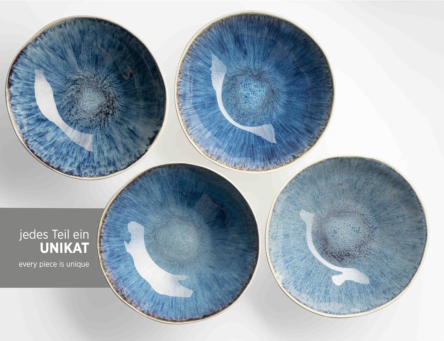 MÄSER 934092 Serie Frozen, Servizio da tavola in ceramica per 4 persone, Servizio combinato da 16 pezzi con forme organiche, Servizio tinto blu, Gres, Blu scuro
