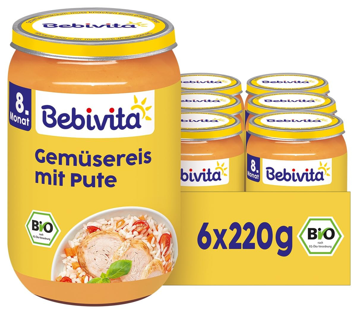Pasti da 8 mesi: Riso con verdure e tenero tacchino, 220g, conf. da 6 (6x220g)