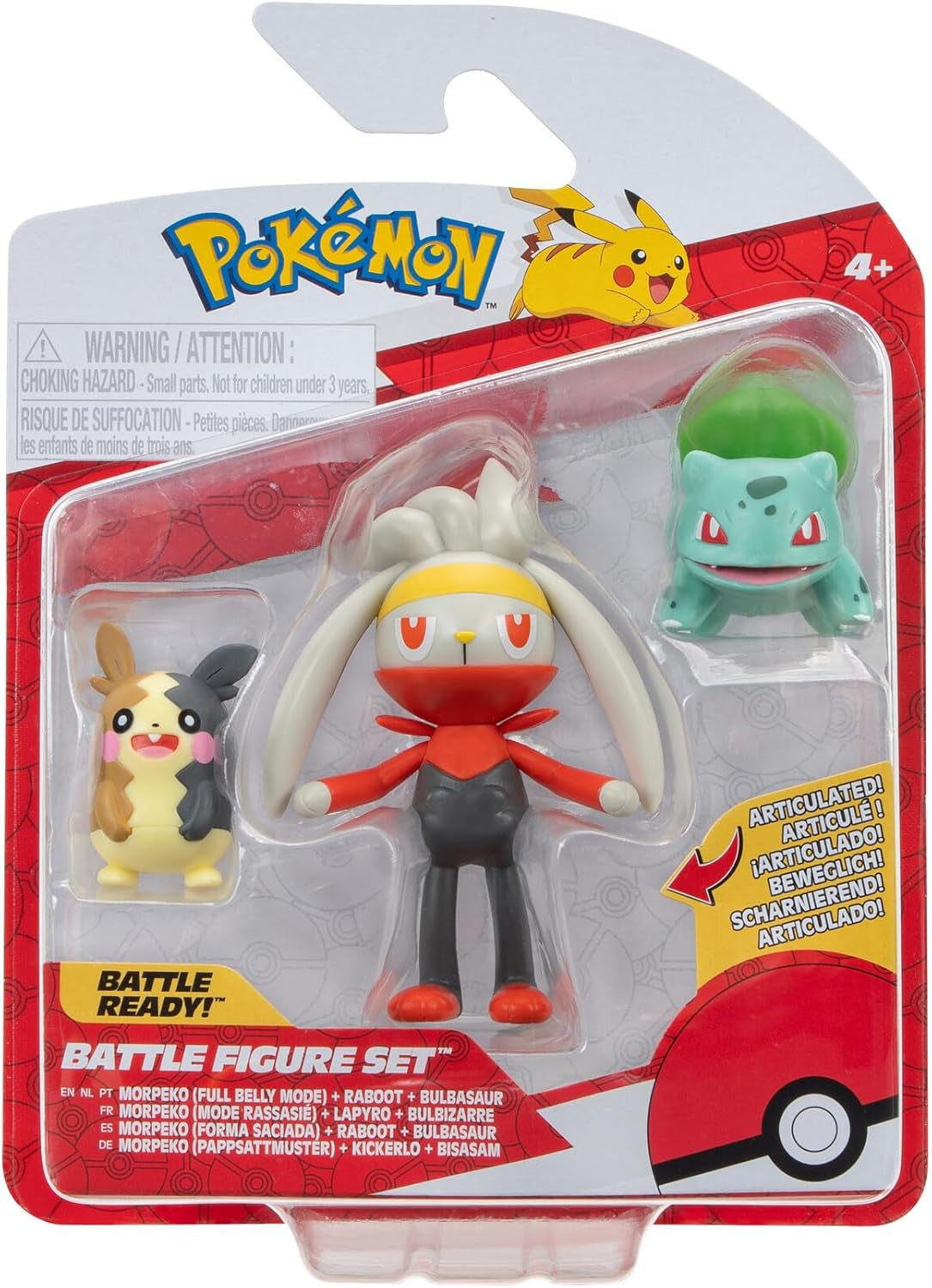 Pokémon PKW3057 Battle Figure Set-Piepi, Tanhel, Lauchzelot Action figure Naty Shop Morpeko, Bisasam, Kickerlo