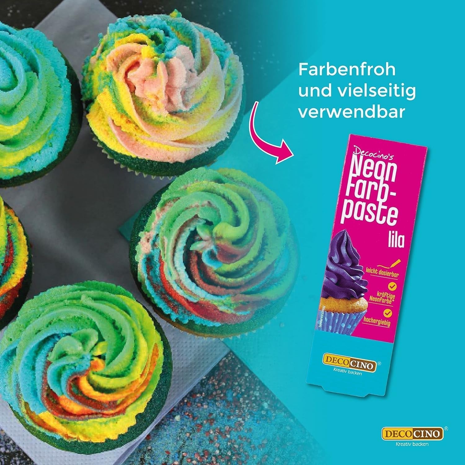 Decocino Set coloranti alimentari al neon - 3 pezzi - Rosso, rosa, viola - Colorante alimentare ad alto dosaggio - Per colorare torte, muffin, cupcake - Senza gusto