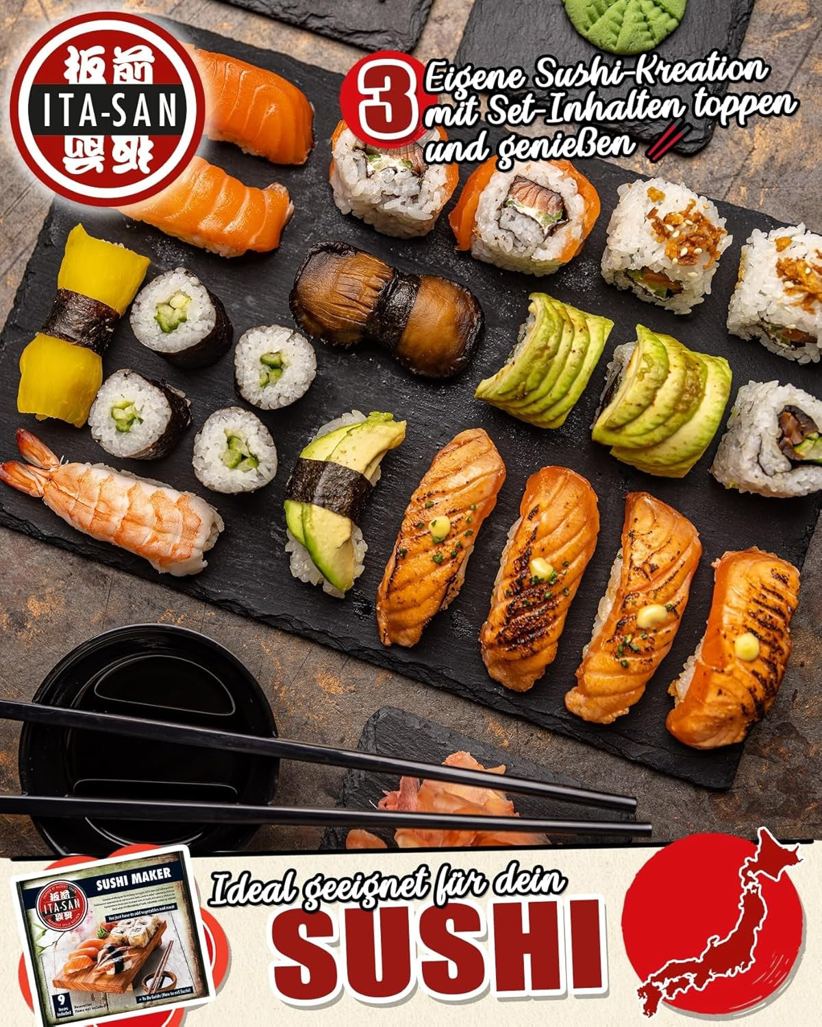 ITA-SAN Sushi Set (set completo 9 pezzi, ideale per principianti, per prova o regalo) 1 confezione